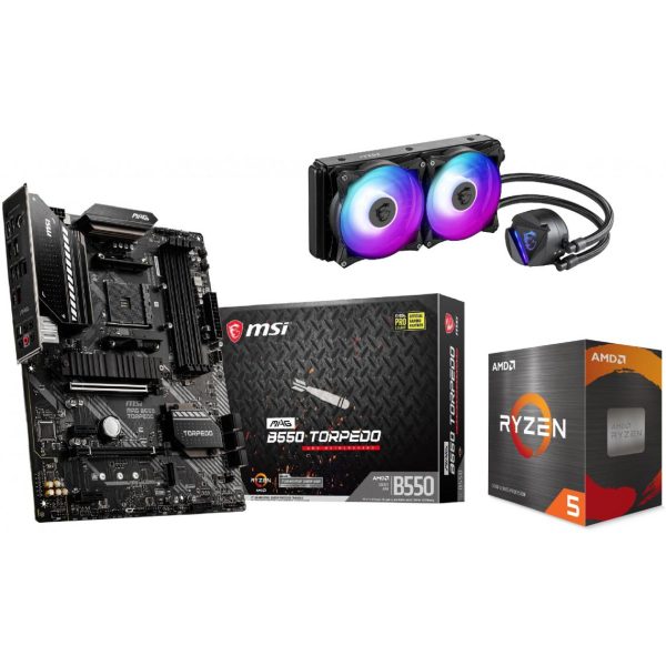 AMD - KIT EVO - Processeur Ryzen 5 5600X - 3,7/4,6 GHz - Carte mère MAG B550 TORPEDO - Kit Watercooling Mag CoreLiquid 240R Msi